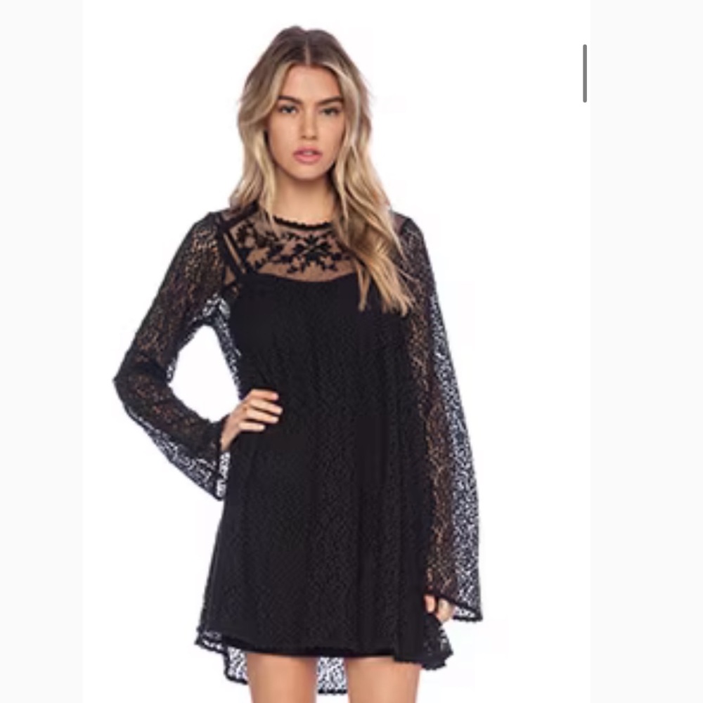 Free People Black Lace Long Sleeve Dress